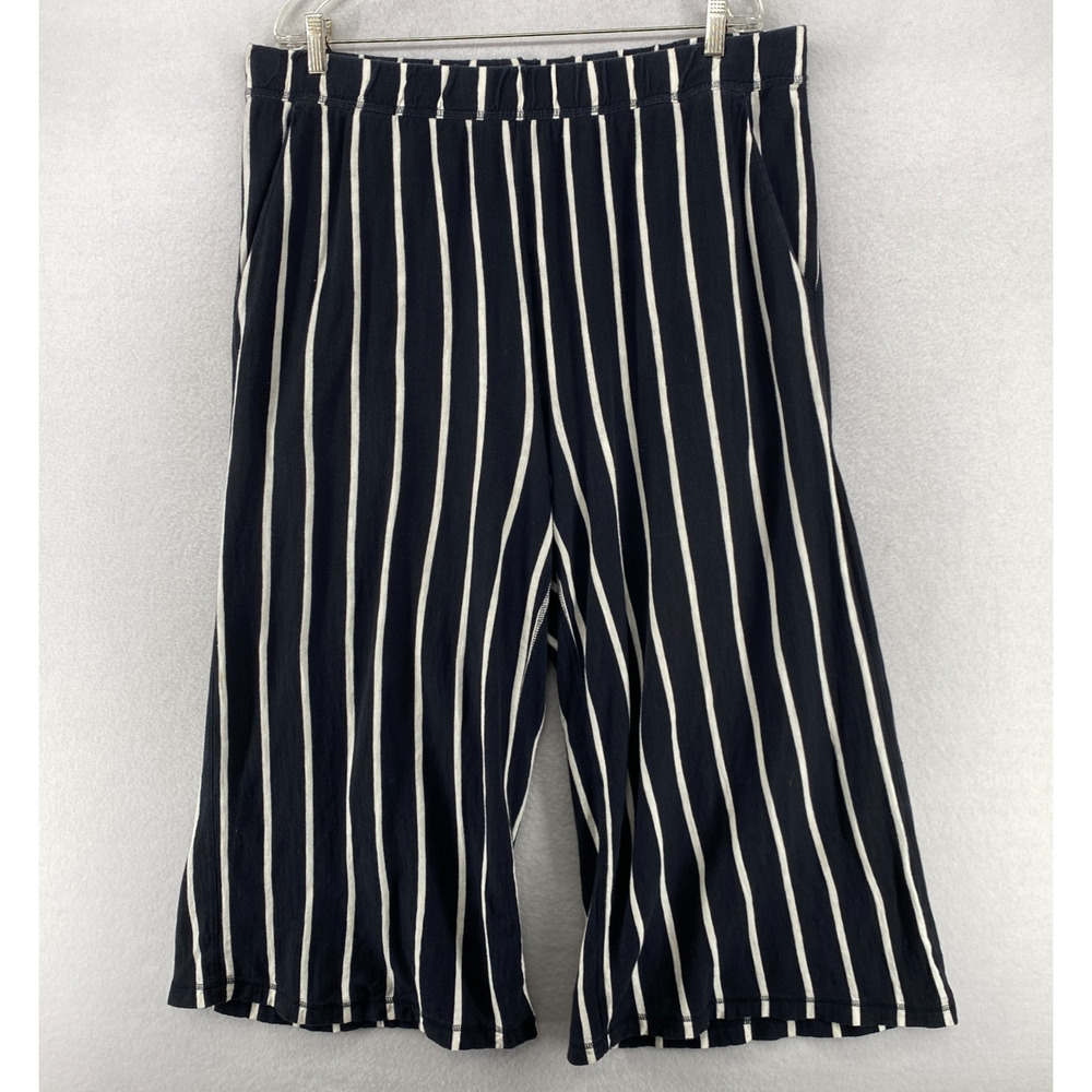 EILEEN FISHER Pants 1X Plus Organic Cotton Jersey Striped Palazzo Cropped Blue